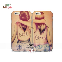 2pcs/Lots Pretty Cartoon Best Friend BFF Girl Lover Phone Cases For Iphone6 6+ Case Cover Give Love A Gift