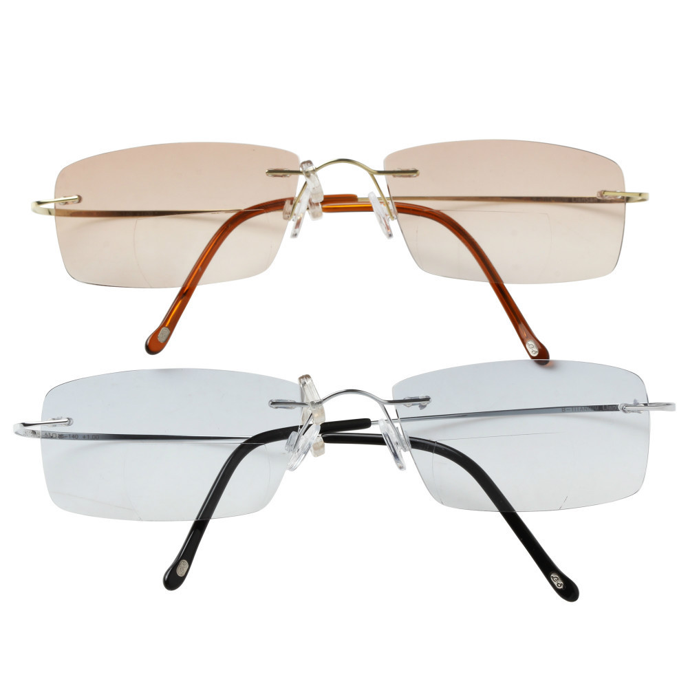 Rimless Titanium Eyewear Colored Lenses Sunglasses Bifocal Reading