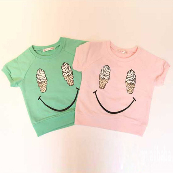 Kids Girls Short Sleeve T shirts Ice Cream Smile Casual Tops Cotton Costume 1 5Y