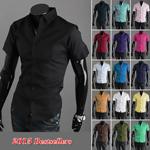Hot Sales Free Shipping 2015New fashion Men s casual short sleeve shirt male slim fit stylish