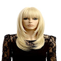 fashion blonde medium wig female wigs cosplay long blonde wig with bangs women natural hair heat