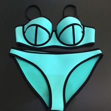 2015 Summer Style push up Triangle Neoprene Bikini Set Sexy Swimsuit Underwire Women Swimwear Bathing Suits