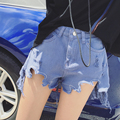 2016 Summer New Arrival Abbigliamento Donna Two Colors Worn Hollow Irregular Denim Shorts Fashion Jeans Woman