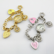 Hot Sale Fashionab Heart Bracelet Elegant Quartz Analog Lady s WristWatch pink women watches gold watch