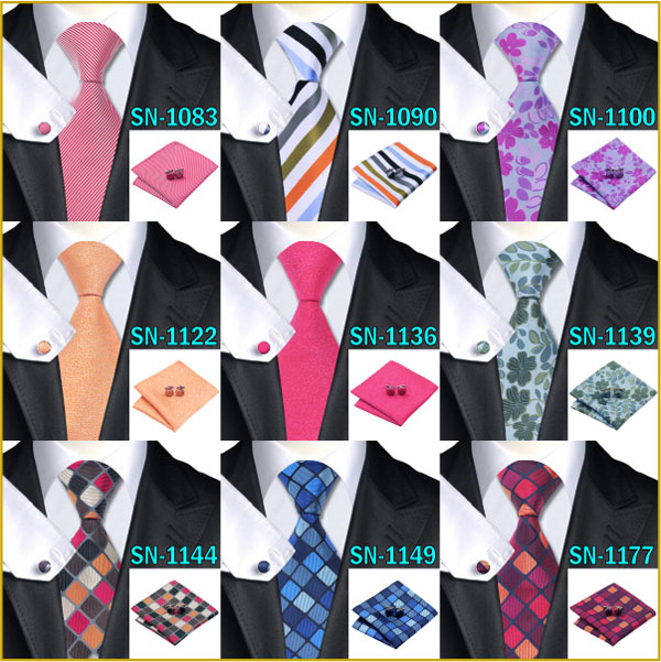 40 Style Tie hanky cufflink Sets 2015 Fashion 100 Silk Neckties Ties for mens gravata For