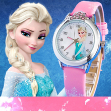 2016 New Elsa Anna Cartoon Watch Fashion Girl Cute Leather Wristwatch Snow Queen Princess Analog Watches Toys Gifts Clock Hot