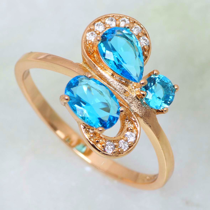 Latest Design Top Quality Fashion jewelry Sky Blue cubic zirconia topaz 18K Gold Plated Blue sapphire