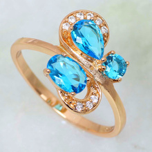 Latest Design Top Quality ! Fashion jewelry Sky Blue cubic zirconia topaz 18K Gold Plated Blue sapphire Rings DANA R391