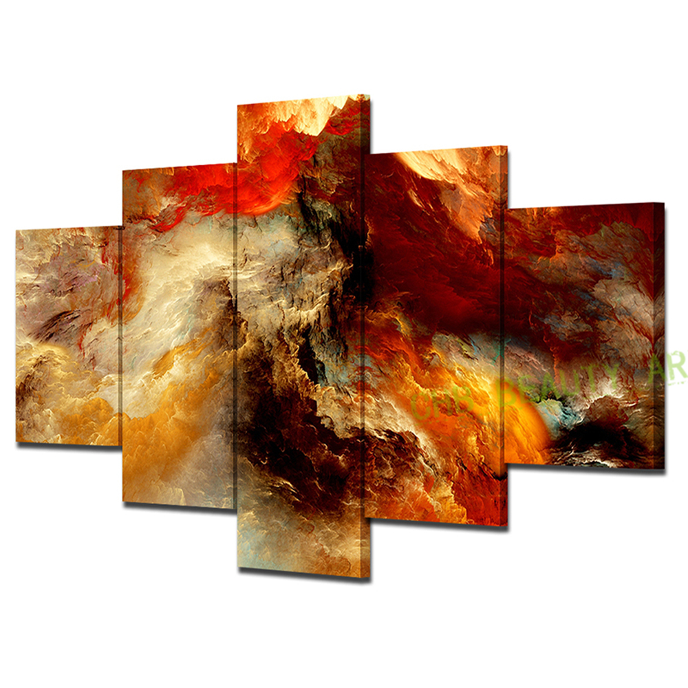 Unframed 5 Panel Canvas Painting Abstract 3D Graphics Psychedelic