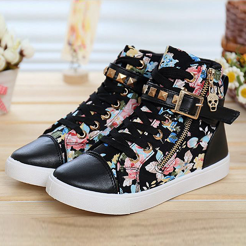 Cheap Hot Free shipping Floral High Top Shoes Women Canvas Shoes Lace Up Brand Ladies Shoes ...