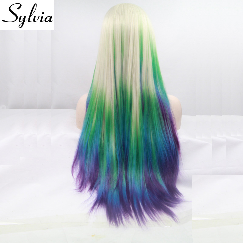 Sylvia Blonde With Green Yellow Blue Purple Tips Ombre Silky