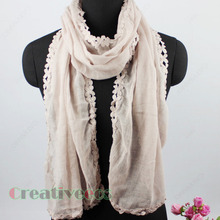 New Stylish Vintage Unique Fashion Women s Cotton Comfortable Long Scarf Shawl With Lace Trim