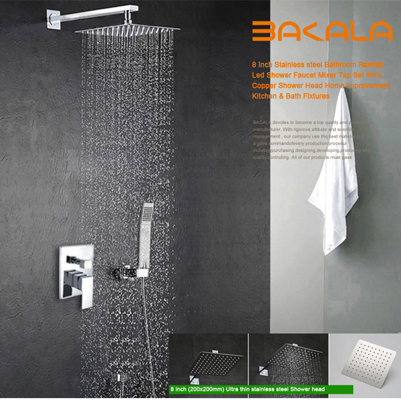 BAKALA Luxury 8-10-12-16 inch Stainless Steel Bathroom rain shower faucets head shower set with hand shower