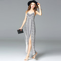 2016 Summer New Design Women Sexy Slim V neck striped beach dress slit camisole dress