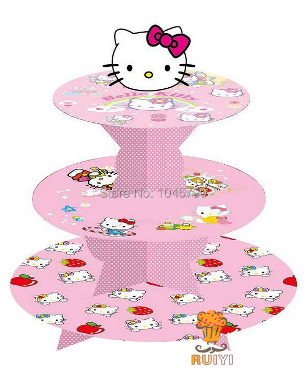 Free Shipping 1 X Cartoon Hello Kitty Birthday Baby Shower Party Cardboard Cupcake Stand Hold 24 Cupcakes