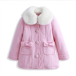 High-Quality-Fashion-Girls-Wool-Coats-Color-Pink-Fur-Collar-Lace-Ornament-Kids-Clothing-Quilted-Thick