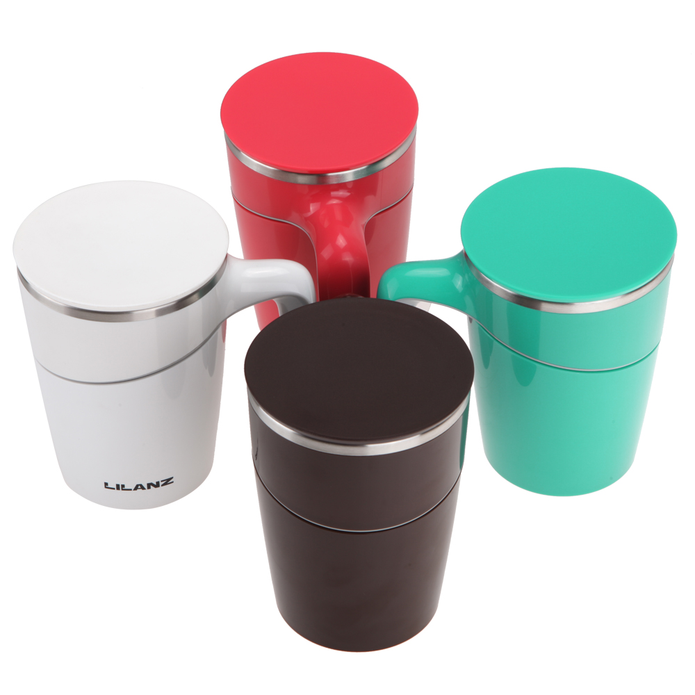 Hot Creative Sucker Bottom Non Slip Stainless Mug Cups +Handgrip Tea