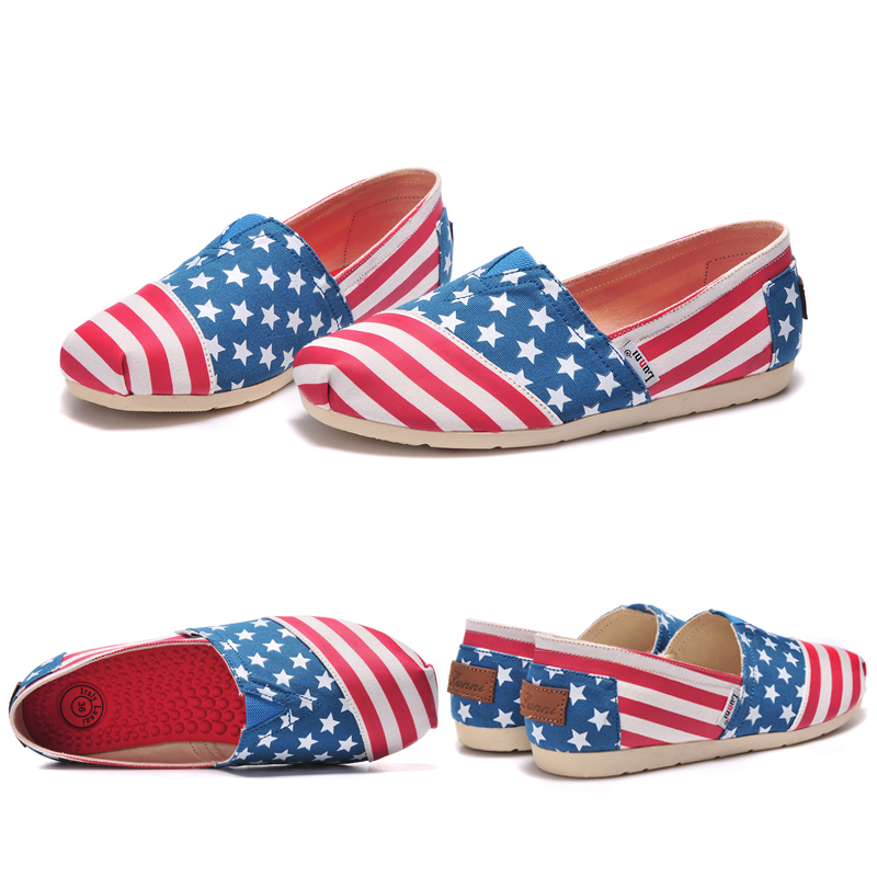 Ee.uu. Slip on pisos mujeres / jóvenes bandera americana informal de lona de