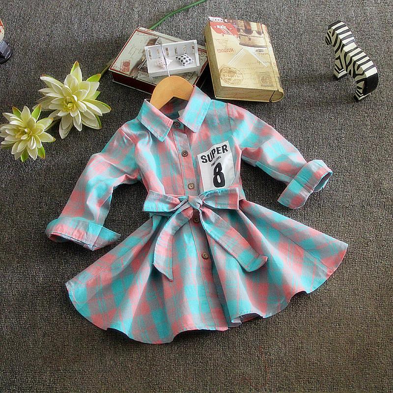 fashion 2016 spring autumn font b plaid b font baby girls dress long sleeve cotton kids