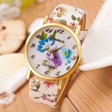 Hot Sale Flower Printed Watch Women New Brand Geneva Wristwatches Ladies Leather Strap Fashion Casual Watch