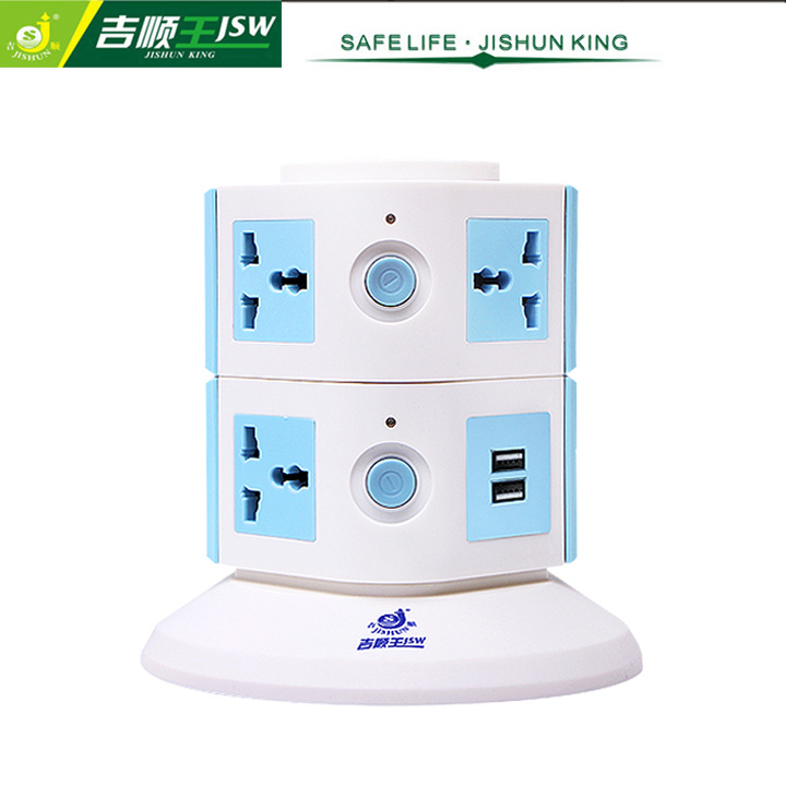 Фотография Portable Tower USB Socket 250V Universal Extension Socket Standard Grounding Individual Switch with 10A Overload Protector