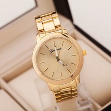 2015 New Fashion Geneva Quartz Wristwatch Casual Women Full Stainless Steel Quartz Watch Relogio Feminino Saat Golden XC0011 Hot