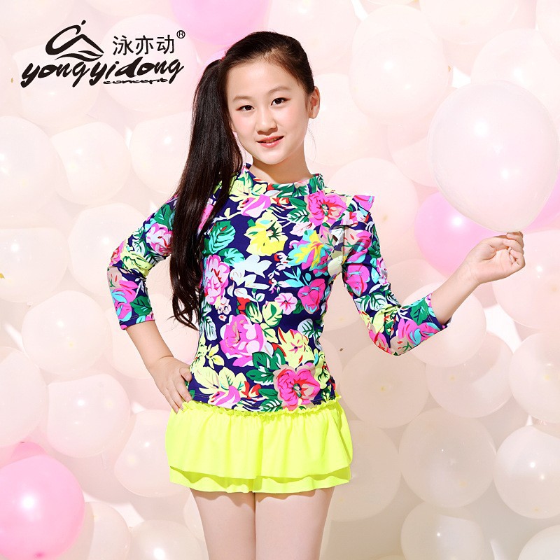 Badpak Childrens Swimwear for Girls 8-14 Years Kids Long Sleeve Floral Swimsuit for Teens Girls Swim Wear (3)