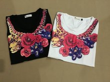 2015 Summer Short Sleeve Women T Shirt Rose Flower Necklace letters printed Shirts Clothes Femininas tops