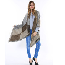 2015 Oversize Tartan Shawls Wraps with Tassels Grey Thick Warm Winter Women Plaid Pashmina Cashmere 190X65CM