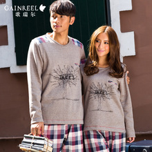 Song Riel cute plaid long-sleeved sweater casual and comfortable pajamas men and women couple home service package occasional Ro