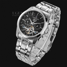 NAVIGATOR Series Tourbillon Date Month Display Transparent Case Back Luxury Stainless Full Steel Men Mechanical Watch