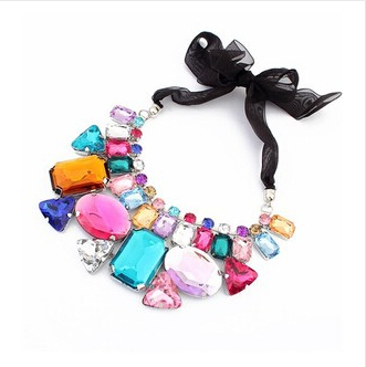 Star Jewelry New Choker Fashion Necklaces For Women 2014 Statement Candy Color Color Stone Geometric Fake