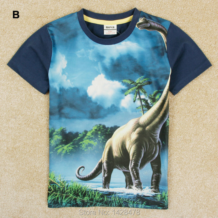 Boys T shirt 2015 nova Jurassic Park tyrannosaurus rex velociraptor boys character short sleeve T shirt