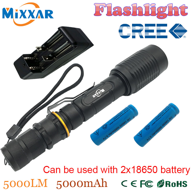 ZK30 V5 CREE XM-L T6 LED Flashlight 5000Lumens 5-Mode Torch light suitable two 5000mAh batteries Telescopic Zoom