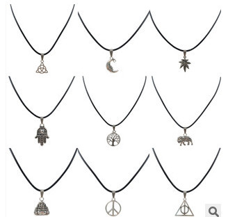 12 Style New Tibetan Silver Pendant Necklace Choker Charm Black Leather Cord Factory Price Handmade Jewlery