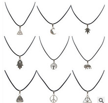 12 Style New Tibetan Silver Pendant Necklace Choker Charm Black Leather Cord Factory Price Handmade Jewlery B0079