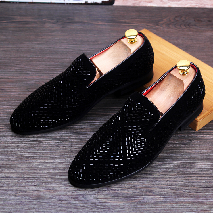 European Style Mens Loafers With Rhinestones Handmade Mens Luxury