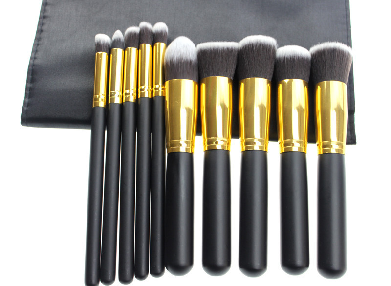 Fashion hot pincel maquiagem 10pcs black with gold makeup brushes professional high quality blending flat angled