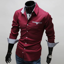 New Classic Chequer Patch Casual Man Slim Spring And Autumn Long Sleeve Shirt Blue Patchwork Pocket Man Shirt MT31