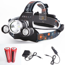 3*Cree XML XM-L T6 LED Headlight 5000LM 4 Modes Waterproof Rechargeable Headlamp + 2*18650 + Chargers For Outdoor Lighting