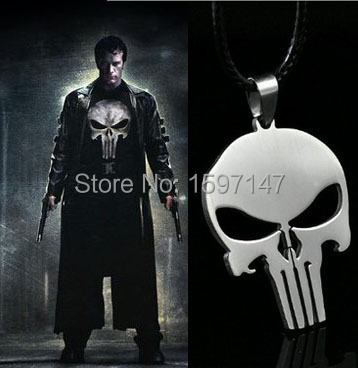 10pcs/lot MARVEL SUPER HERO Men's Jewelry SKULL The Punisher Steel chain Pendant Fashion Necklace Party Gift