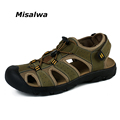 Misalwa 2017 Hot Sale Genuine Leather Breathable Men Casual Sandals New Fashion Men Beach Sandals Plus