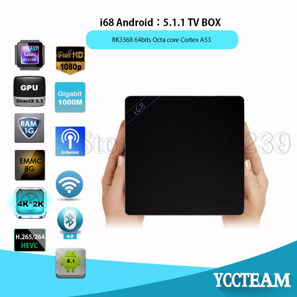  Lan Ione I68 RK3368 Octa  64Bit TV Box 4  * 2K @ 60fps H.265 Cortex A53 Android 5.1  1  / 8  BT 4.0 WIFI 2.4  KODI