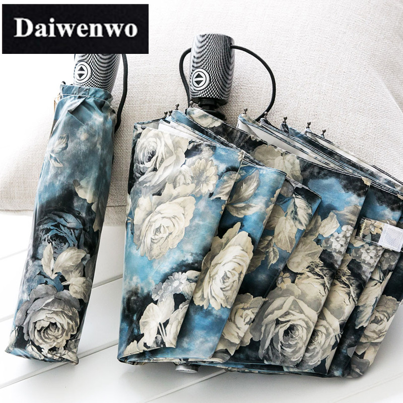 Y04 2016 New Personality Oil Painting Umbrella Rain Brand Daiwenwo Automatic uv Three Folding Umbrellas Women and Men
