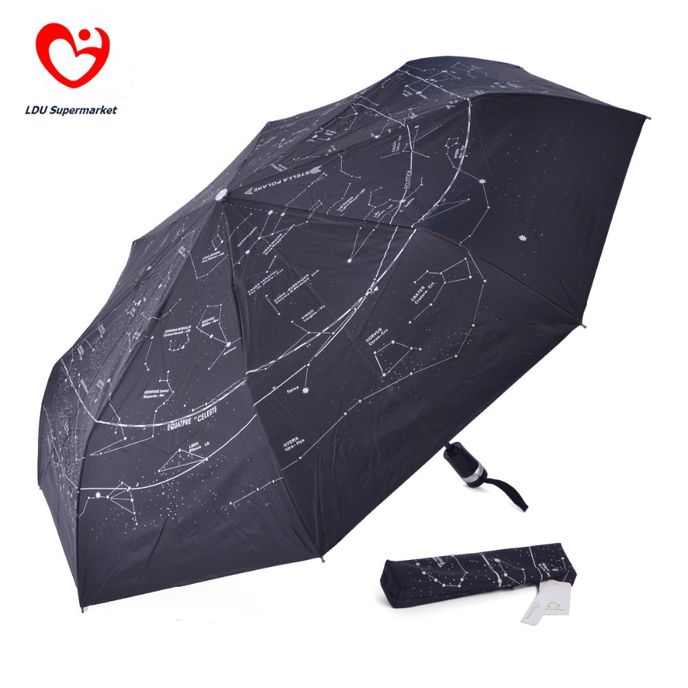 Novelty Galaxy Umbrellas For Sale Chinese Famous Brand Automatic 3 Fold Women MenSun Uv Protection Clear Rain Umbrella Parasol