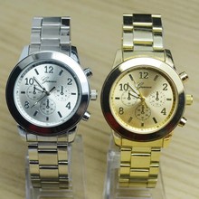 Luxury Full Stainless Steel Gold Rose Gold Silver Geneva Quartz Wristwatch Wrist Watch Gift for Women Men Girls Ladies