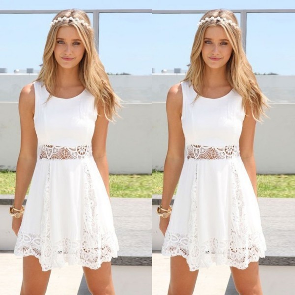Women Dress 2015 Summer Style Sleeveless O-neck Casual White Dresses Laced Inserted Mini Dress Vestidos (1)