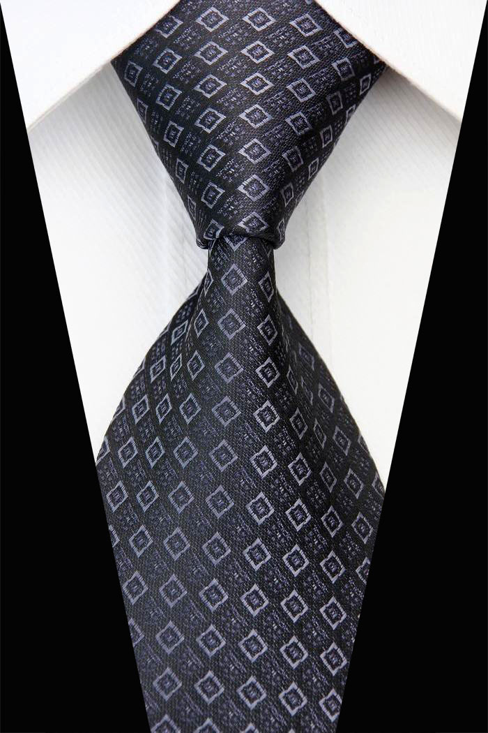 NT0442 Black Gray Plaids Checks Ties Jacquard Woven Smooth Classic Silk Polyester Man s Casual Necktie