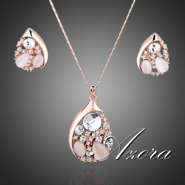 Water Drop Design Pear Cut Top Quality Stellux Austrian Crystals Necklace and Earrings Jewelry Set FREE SHIPPING!(Azora TG0053)