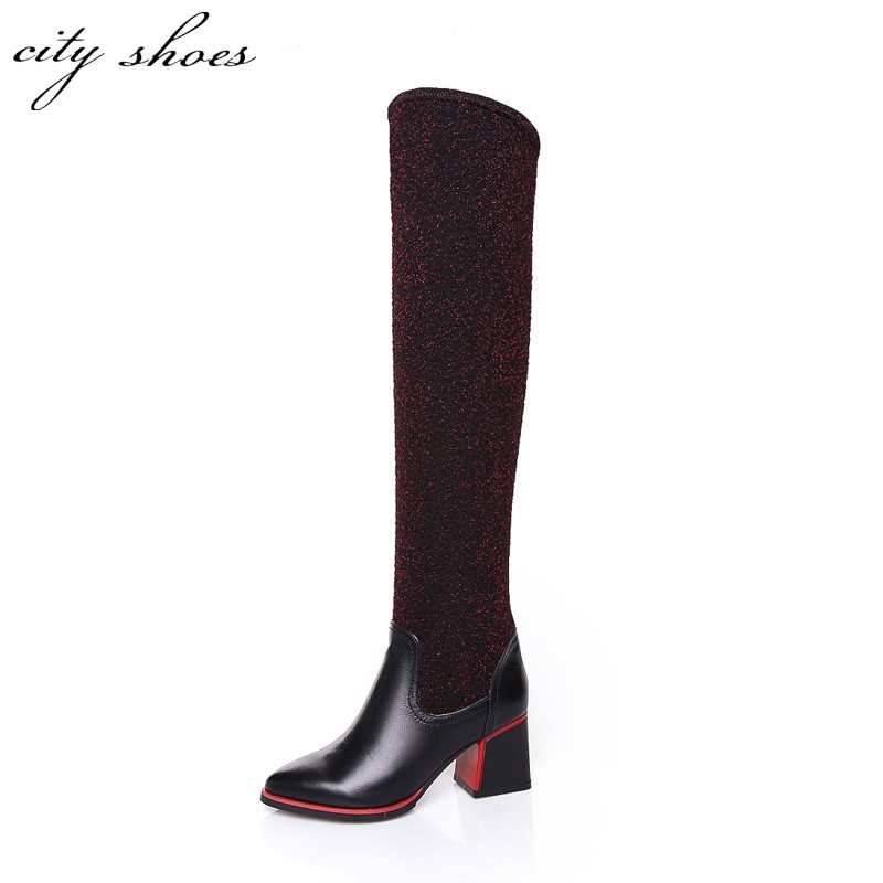 2015 New Winter Women Over Knee Black Boots Fashion Ladies Square